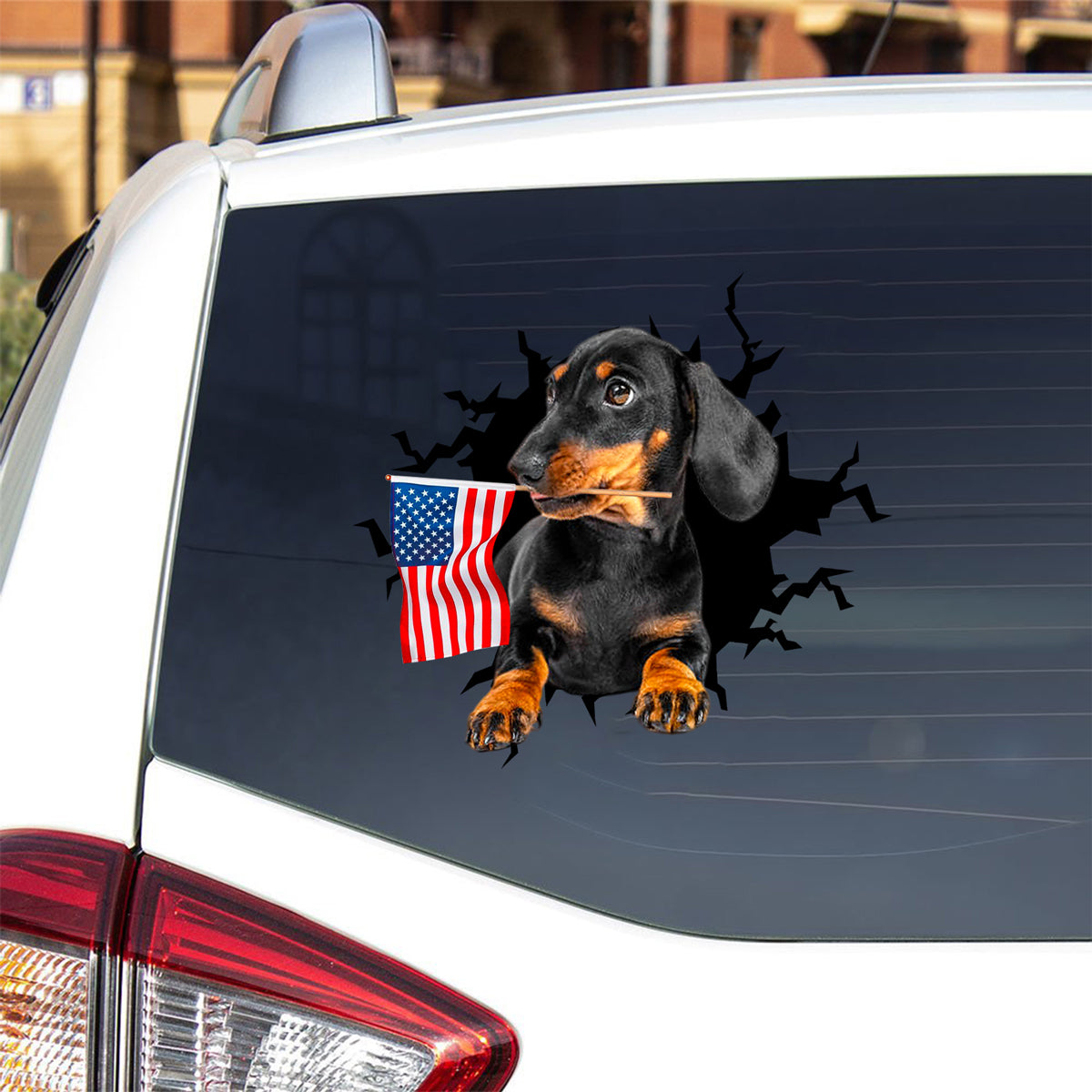 Dachshund 2 And American Flag Independent Day Car Sticker Decal