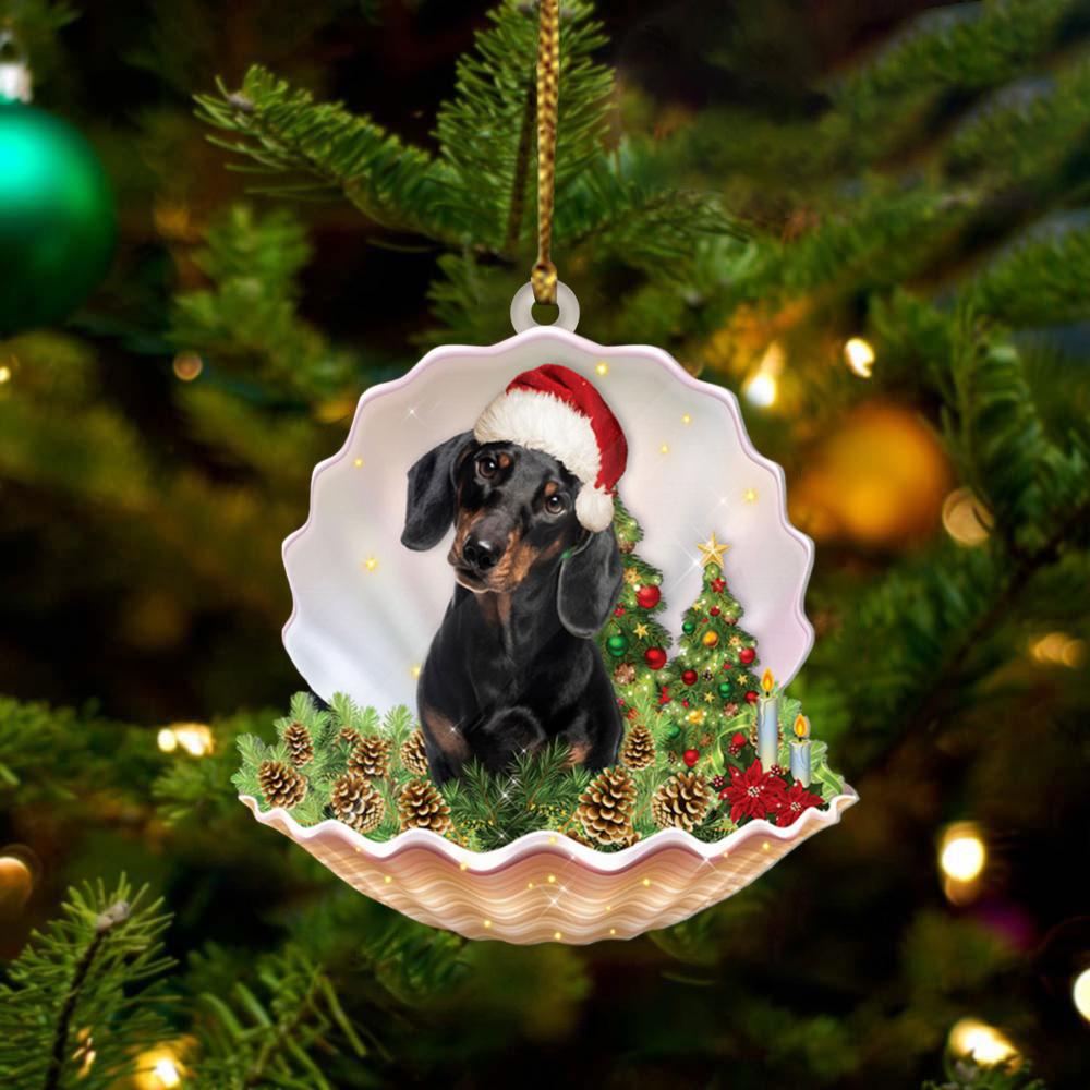 Dachshund 2 Lie In Seashell Xmas-Two Sided Ornament