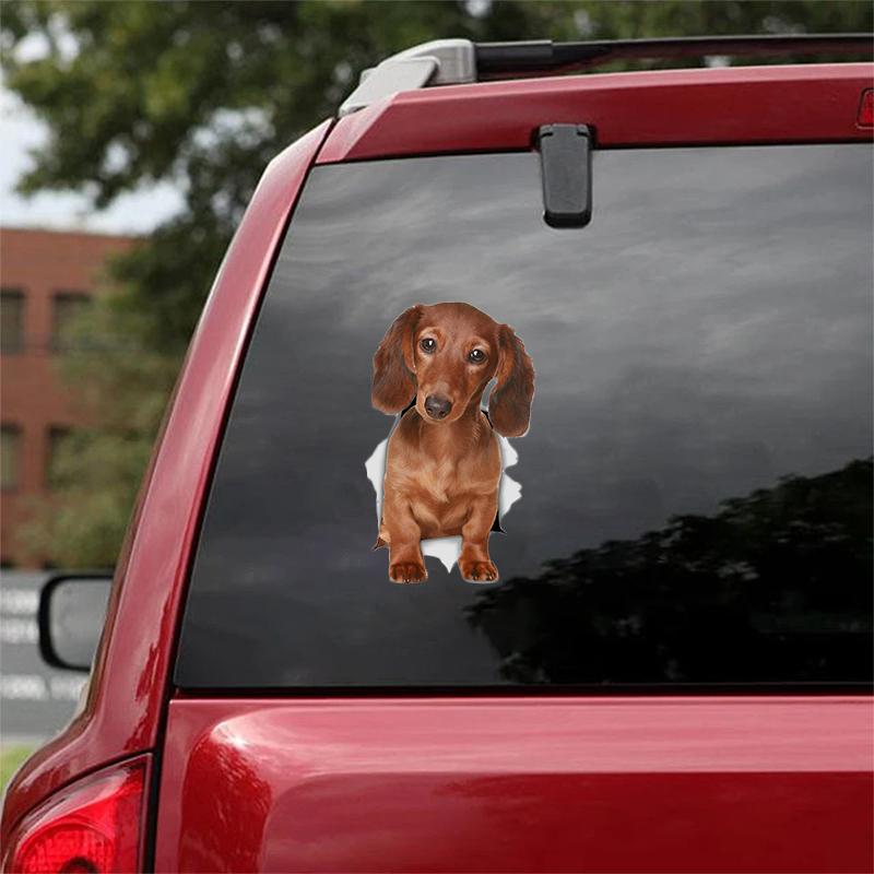 Cute Dachshund 2 CRACK CAR STICKER