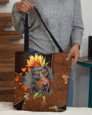 Dachshund-Sunflower&zipper Cloth Tote Bag