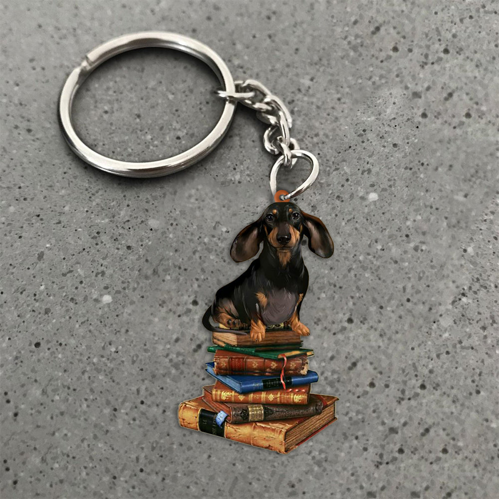 Dachshund-Sit On The Book-Flat Acrylic Keychain