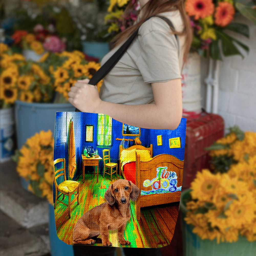 Dachshund 3 in the bedroom-Cloth Tote Bag