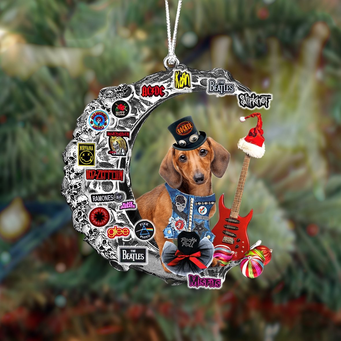 Dachshund 3-Metal Rock in Christmas Two Sided Ornament