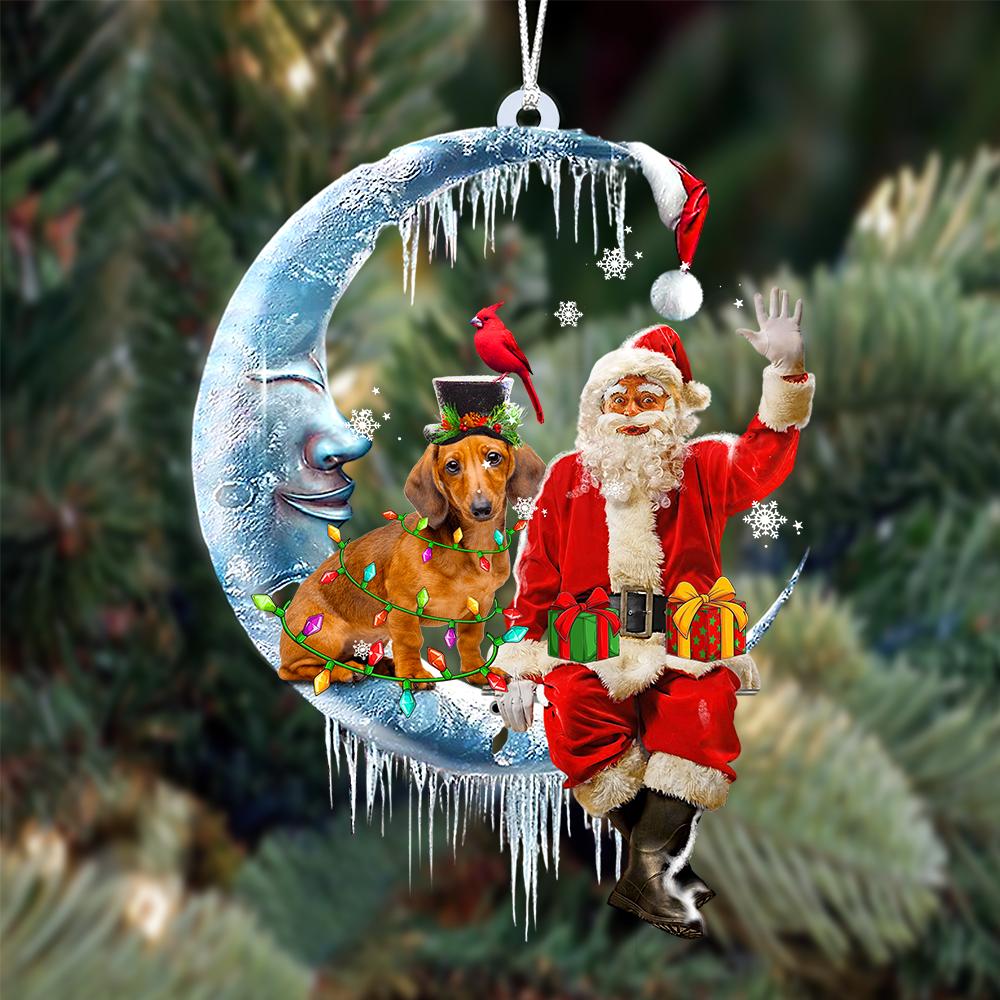 Dachshund 3-Santa Claus And Moon Two Sided Ornament