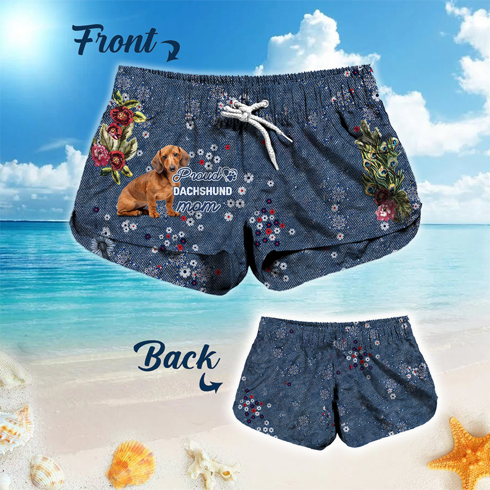 Dachshund 3 Pround Mom-Women Hawaii Beach Shorts