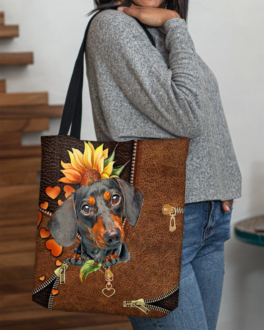 Dachshund-Sunflower&zipper Cloth Tote Bag