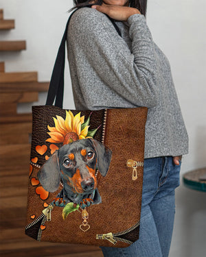 Dachshund-Sunflower&zipper Cloth Tote Bag