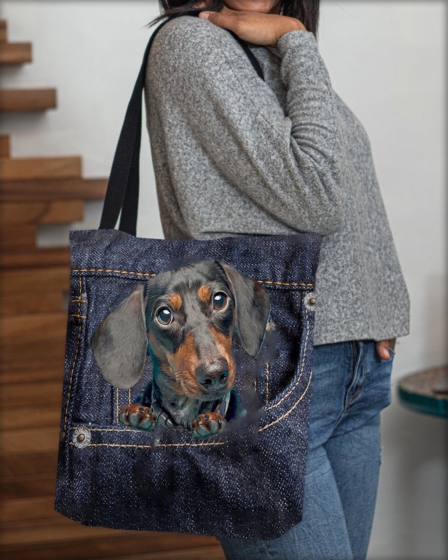 Dachshund-Dark Denim-Cloth Tote Bag