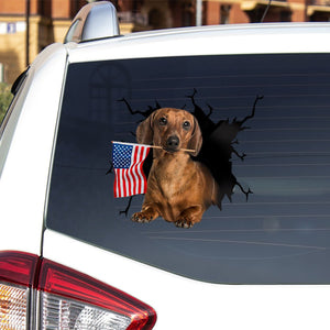 Dachshund And American Flag Independent Day Car Sticker Decal