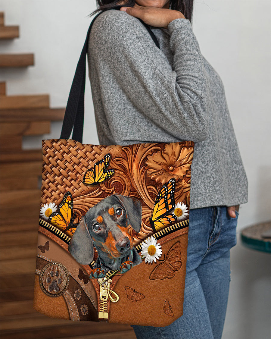 Dachshund Butterfly Daisy Cloth Tote Bag