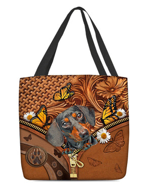 Dachshund Butterfly Daisy Cloth Tote Bag