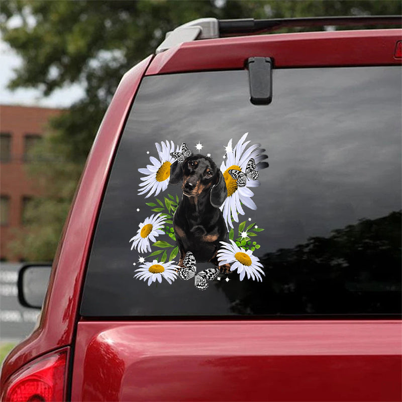 Dachshund-Daisy flower CAR STICKER