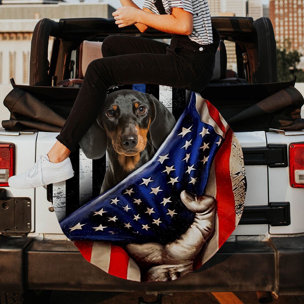 Dachshund Inside American Flag Independence Day Spare Tire Cover
