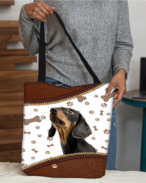 Dachshund (2)-Zipper Texture-Cloth Tote Bag