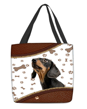 Dachshund (2)-Zipper Texture-Cloth Tote Bag