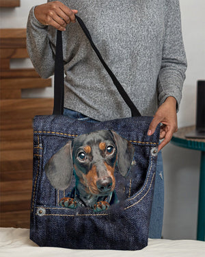 Dachshund-Dark Denim-Cloth Tote Bag