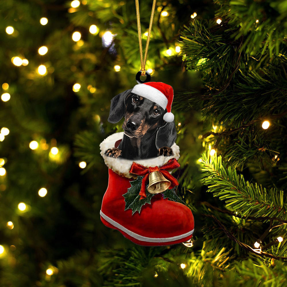 Dachshund (3)-1-In Santa Boot Christmas-Two Sided Ornament