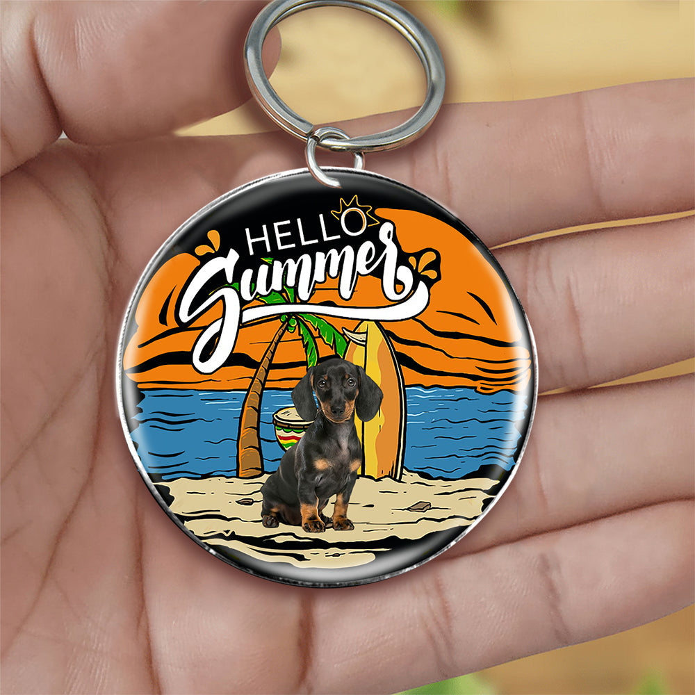 Dachshund (3) Hello Summer-Round Resin Epoxy Metal Keychain