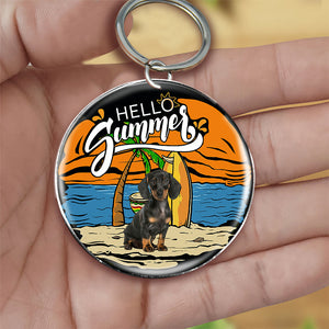 Dachshund (3) Hello Summer-Round Resin Epoxy Metal Keychain