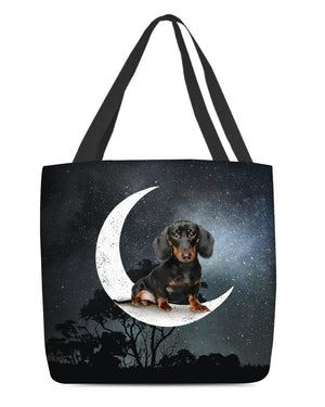 Dachshund (4)-Sit On The Moon-Cloth Tote Bag