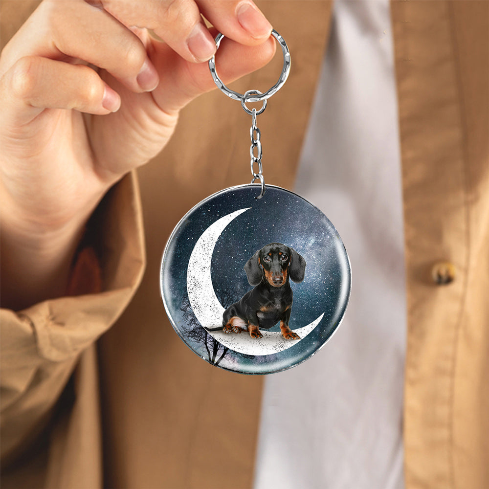 Dachshund (4)-Stars and Moon-Round Resin Epoxy Metal Keychain