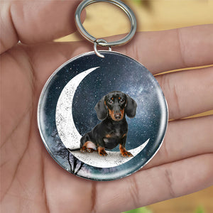 Dachshund (4)-Stars and Moon-Round Resin Epoxy Metal Keychain