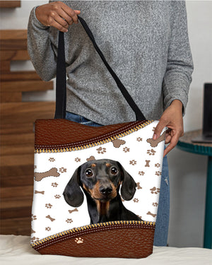 Dachshund (4)-Zipper Texture-Cloth Tote Bag