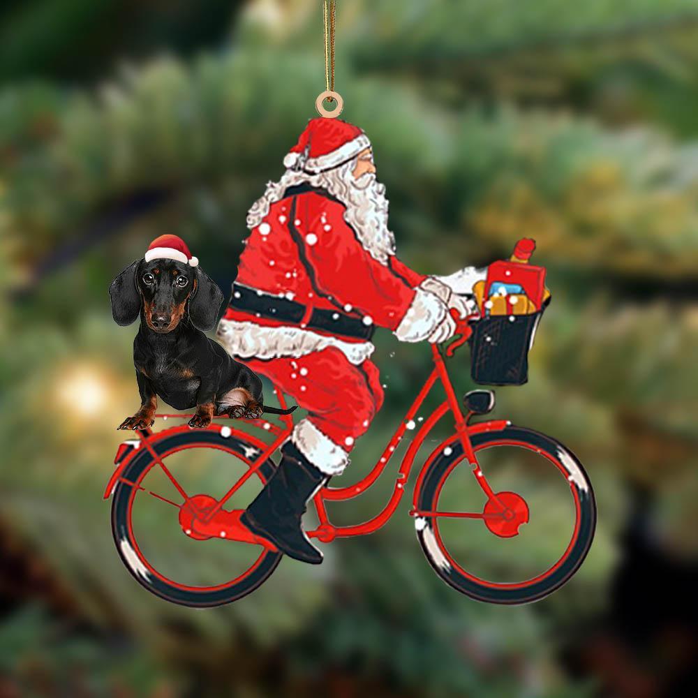 Santa Claus riding a bike with Dachshund (4)-Two Sided Ornament