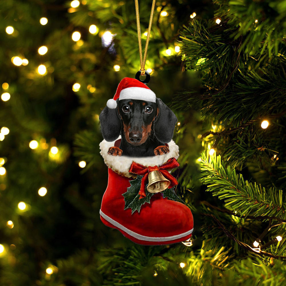 Dachshund (6)-1-In Santa Boot Christmas-Two Sided Ornament