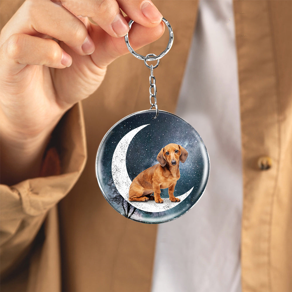 Dachshund (7)-Stars and Moon-Round Resin Epoxy Metal Keychain