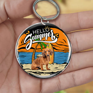 Dachshund (7) Hello Summer-Round Resin Epoxy Metal Keychain