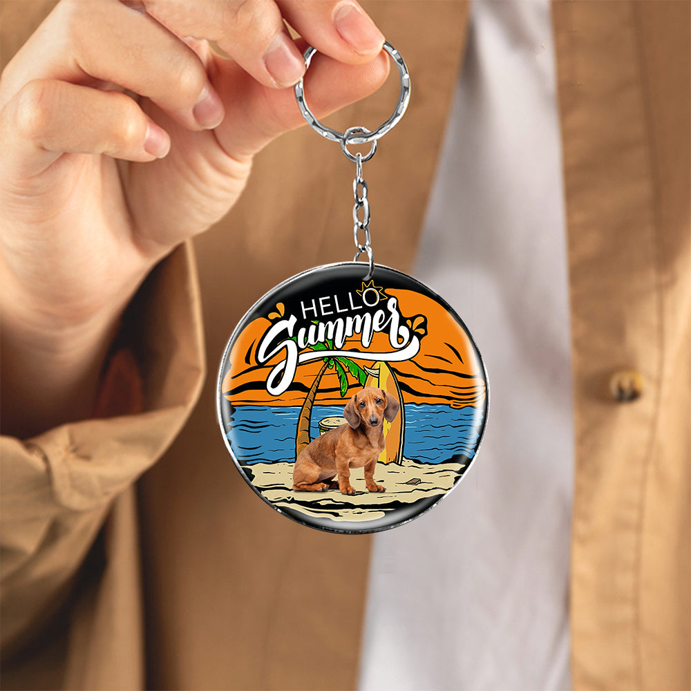Dachshund (7) Hello Summer-Round Resin Epoxy Metal Keychain