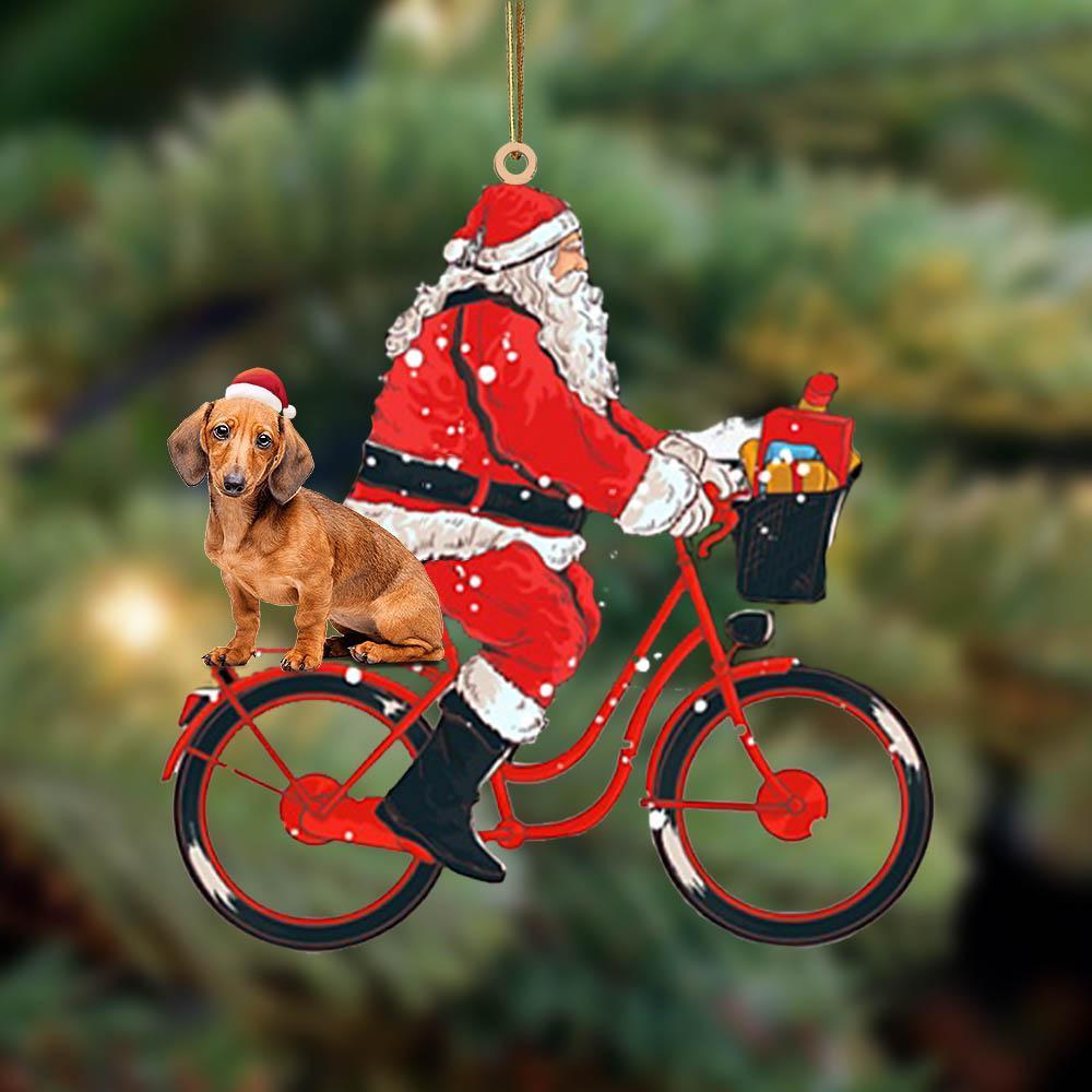 Santa Claus riding a bike with Dachshund (7)-Two Sided Ornament