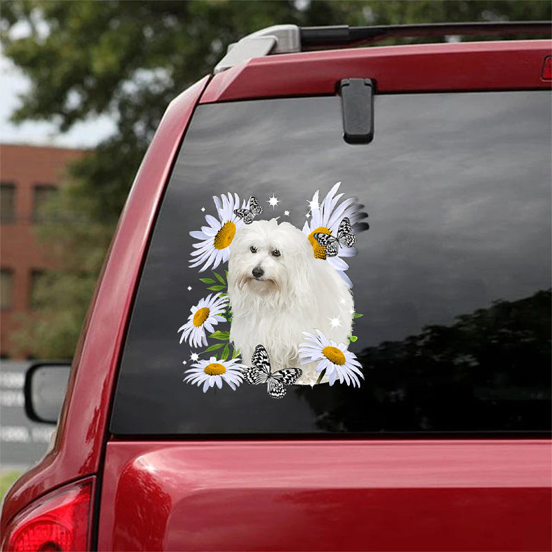 Coton De Tulear 2-Daisy flower CAR STICKER