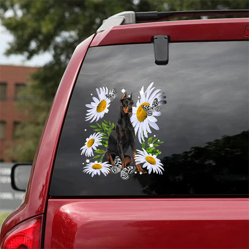 Doberman-Daisy flower CAR STICKER