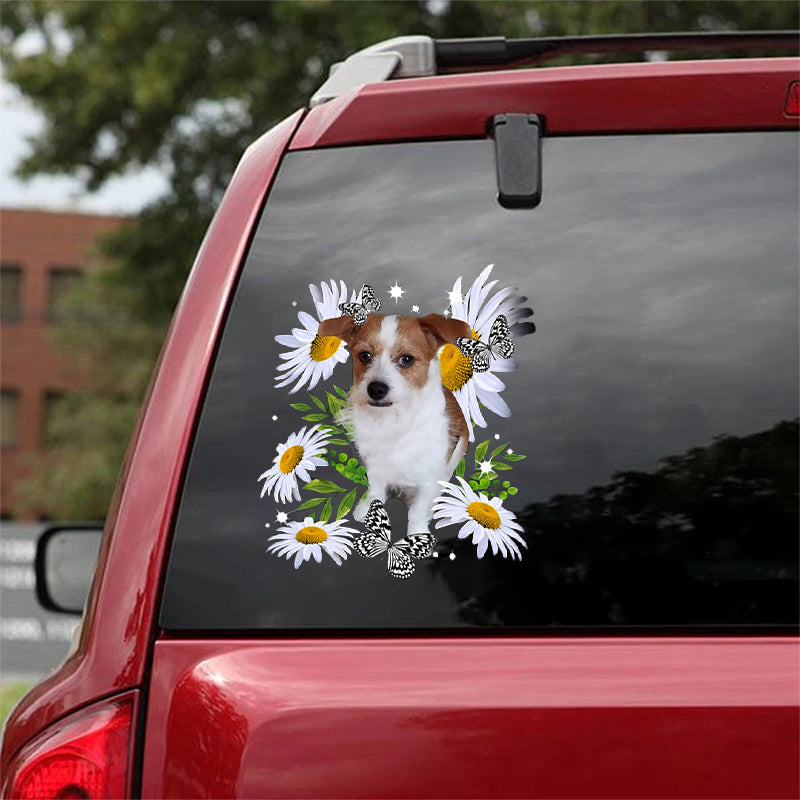 Mixed Terrier-Daisy flower CAR STICKER