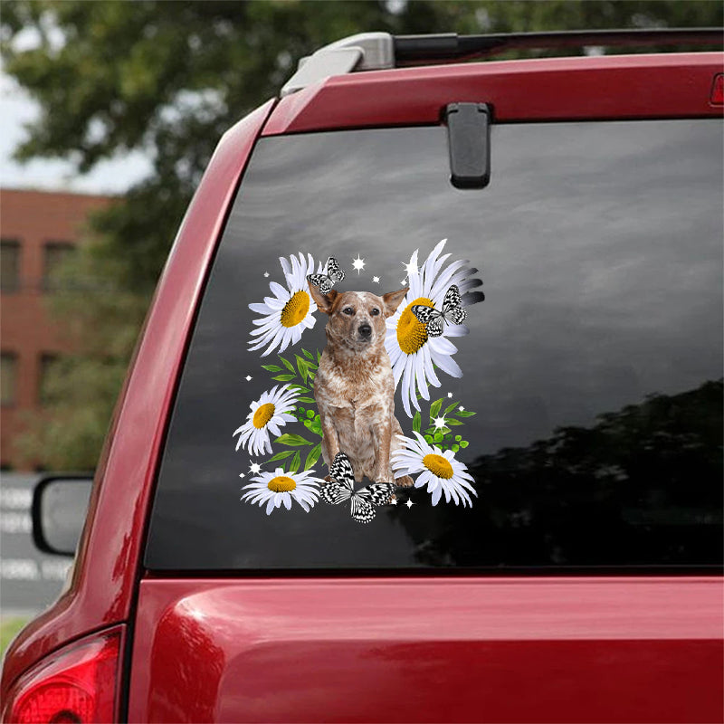 RED Heeler-Daisy flower CAR STICKER