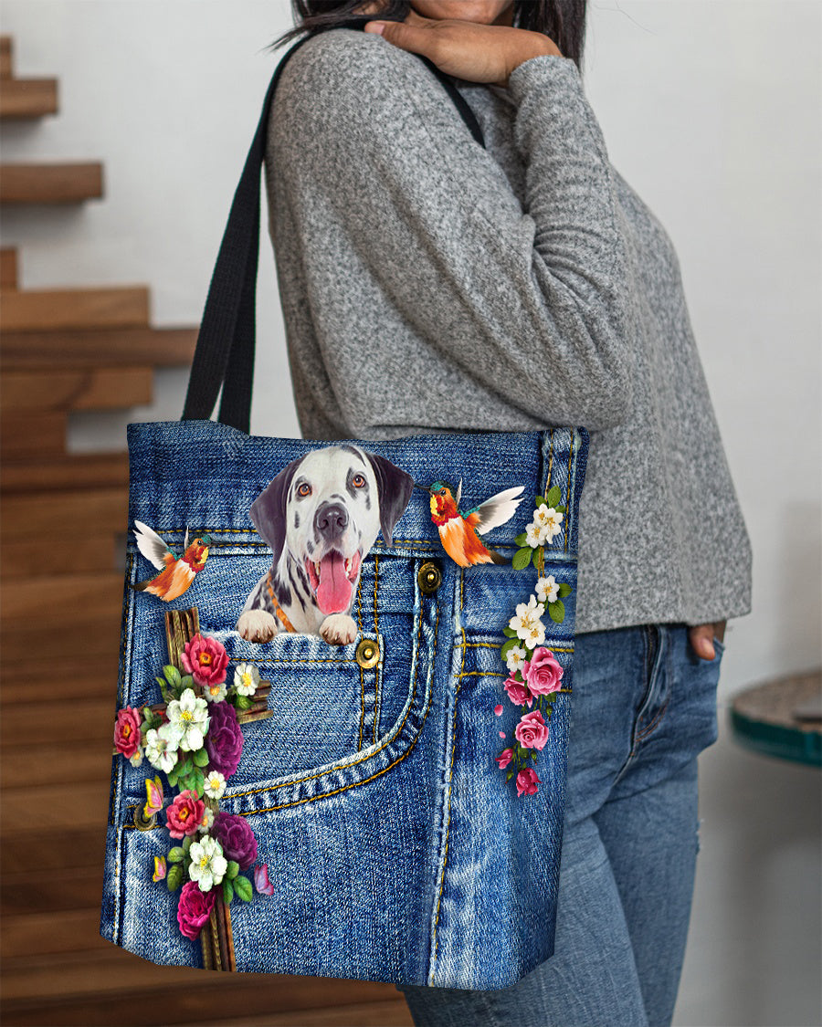 Dalmatian-Cardinal & Cross Flower Cloth Tote Bag