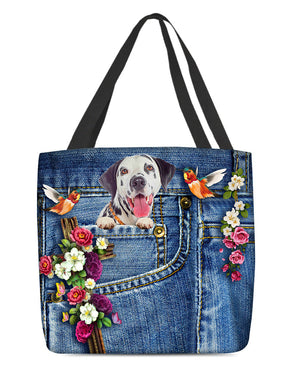 Dalmatian-Cardinal & Cross Flower Cloth Tote Bag