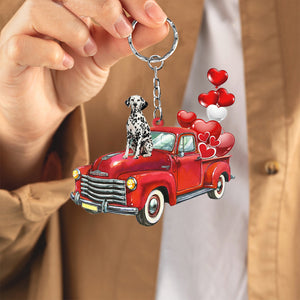 Dalmatian-Red Sports Car flat Acrylic Keychain