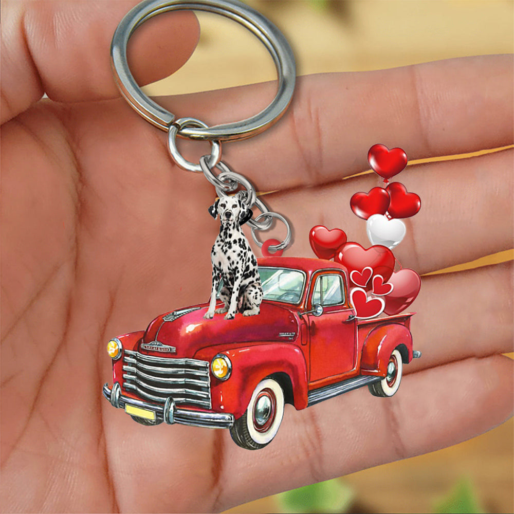 Dalmatian-Red Sports Car flat Acrylic Keychain