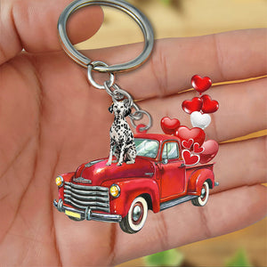 Dalmatian-Red Sports Car flat Acrylic Keychain
