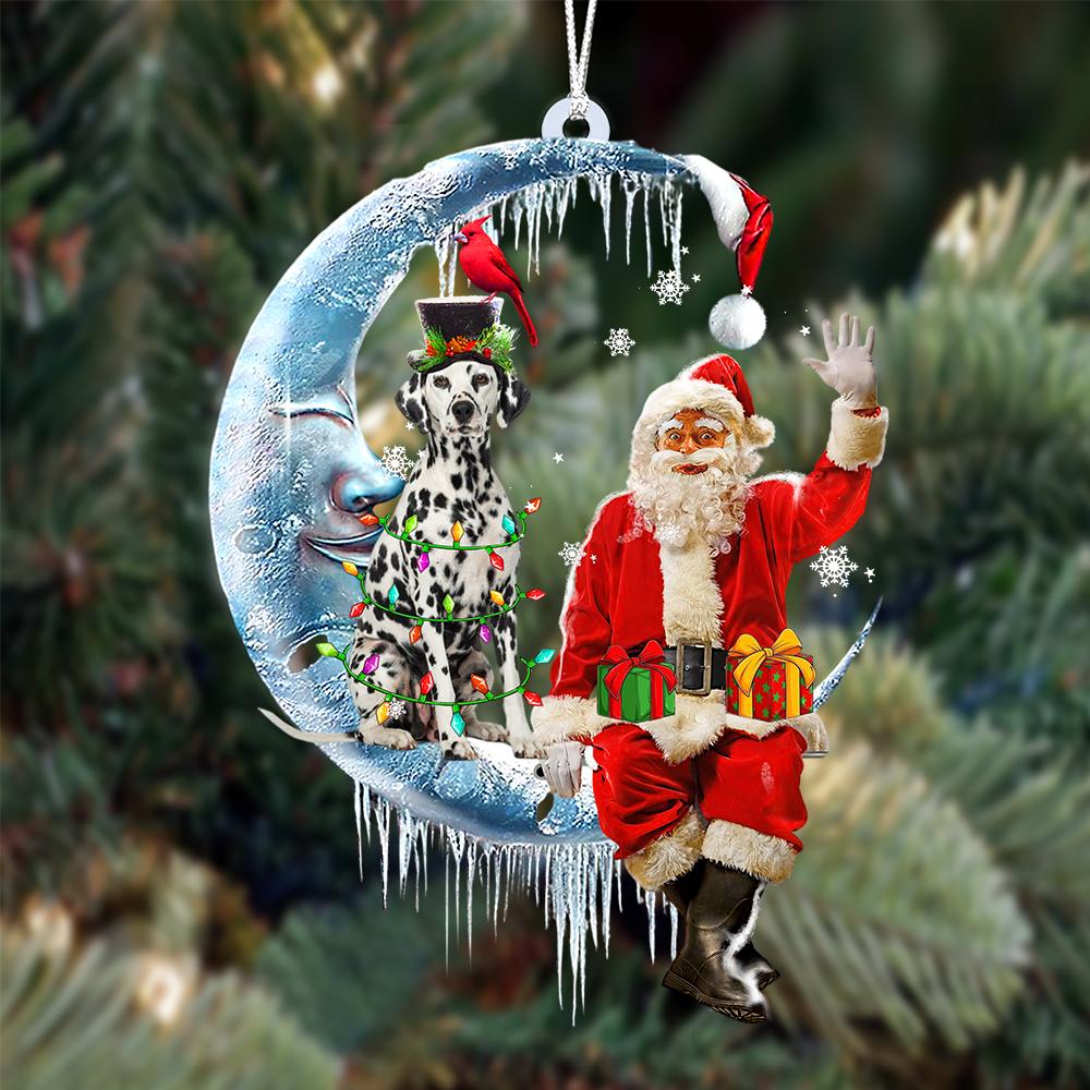 Dalmatian-Santa Claus And Moon Two Sided Ornament