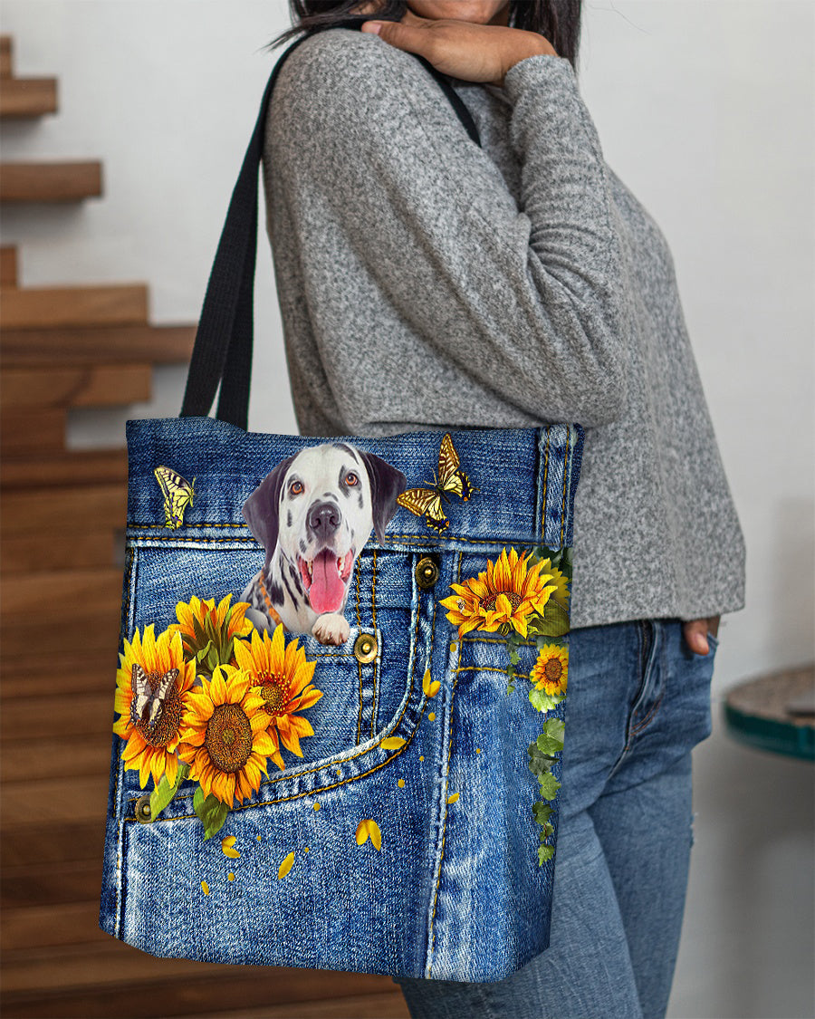 Dalmatian-Sunflowers & Butterflies Cloth Tote Bag