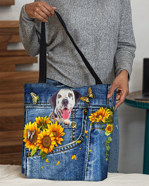 Dalmatian-Sunflowers & Butterflies Cloth Tote Bag