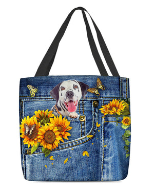 Dalmatian-Sunflowers & Butterflies Cloth Tote Bag