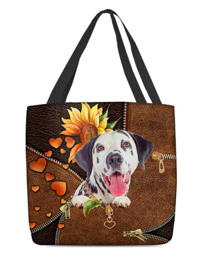 Dalmatian-Sunflower&zipper Cloth Tote Bag