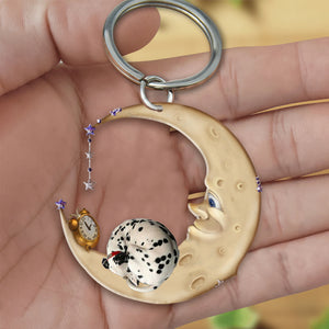 Dalmatian 2-Sleeping on the moon Keychain