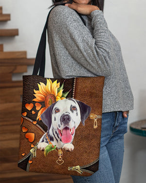 Dalmatian-Sunflower&zipper Cloth Tote Bag