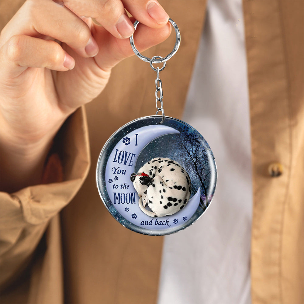 Dalmatian Moon Back-Round Resin Epoxy Metal Keychain